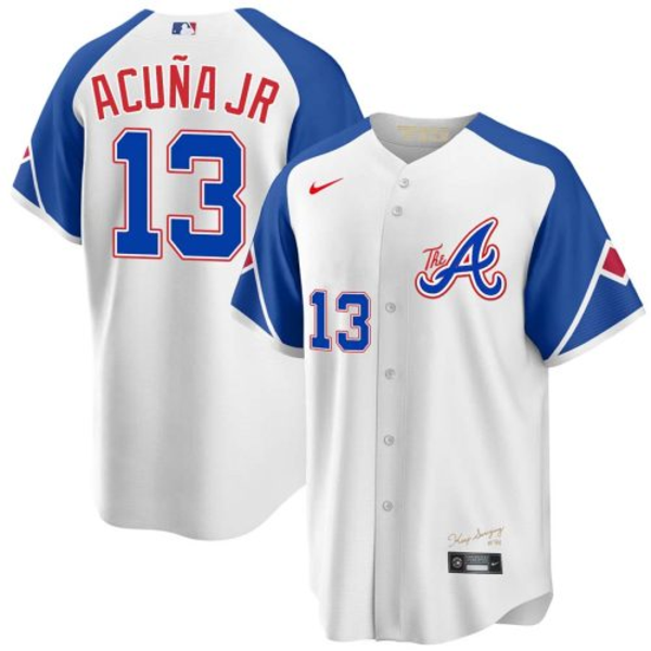 Men's Youth Women's Atlanta Braves #13 Ronald Acuna Jr. White 2023 City Connect Cool Base Jersey