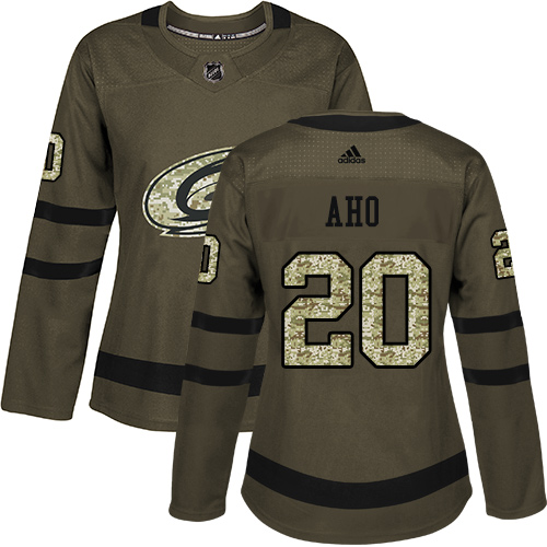 Adidas Carolina Hurricanes #20 Sebastian Aho Green Salute to Service Women's Stitched Jersey Womens
