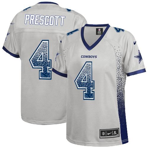 Cowboys #4 Dak Prescott Grey Women's Stitched Elite Drift Fashion Jersey