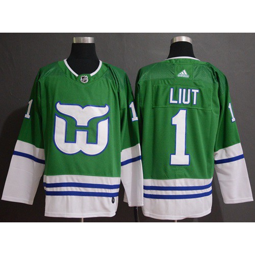 Adidas Hartford Whalers #1 Mike Liut Green Authentic Stitched Jersey Men's