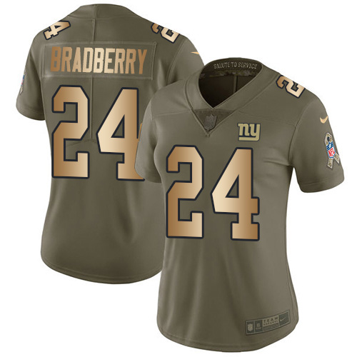 New York Giants #24 James Bradberry Olive/Gold Women's Stitched Limited 2017 Salute To Service Jersey Womens