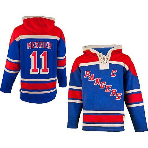 New York Rangers #11 Mark Messier Blue Sawyer Hooded Sweatshirt Stitched Jersey Men's