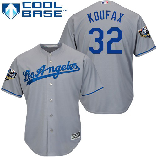 Los Angeles Dodgers #32 Sandy Koufax Grey Cool Base 2018 World Series Stitched Youth Jersey Youth