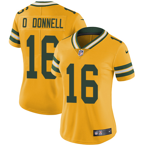 Packers #16 Pat O'Donnell Yellow Women's 100th Season Stitched Limited Rush Jersey
