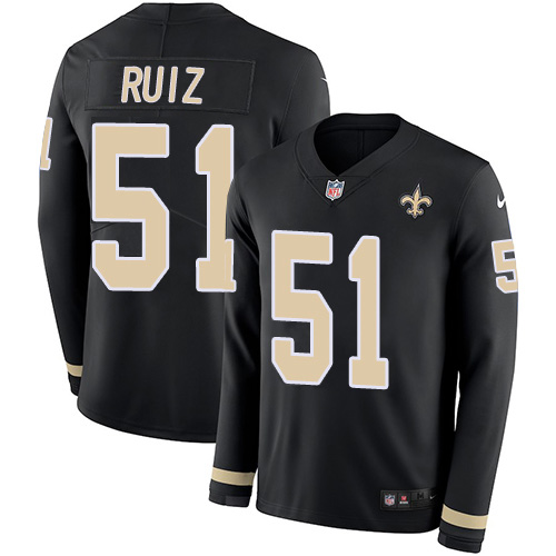 New Orleans Saints #51 Cesar Ruiz Black Team Color Youth Stitched Limited Therma Long Sleeve Jersey Youth