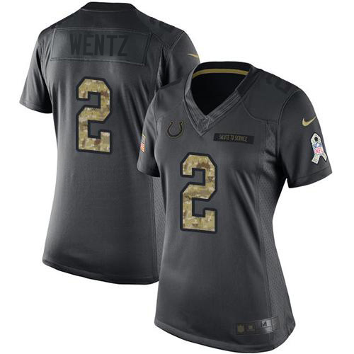 Indianapolis Indianapolis Colts #2 Carson Wentz Black Women's Stitched Limited 2016 Salute to Service Jersey Womens