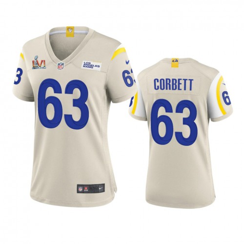 Los Angeles Los Angeles Rams #63 Austin Corbett Women's Super Bowl LVI Patch Game Jersey - Bone Womens