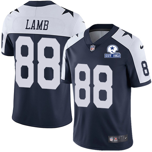 Cowboys #88 CeeDee Lamb Navy Blue Thanksgiving Men's Stitched With Established In 1960 Patch Vapor Untouchable Limited Throwback Jersey