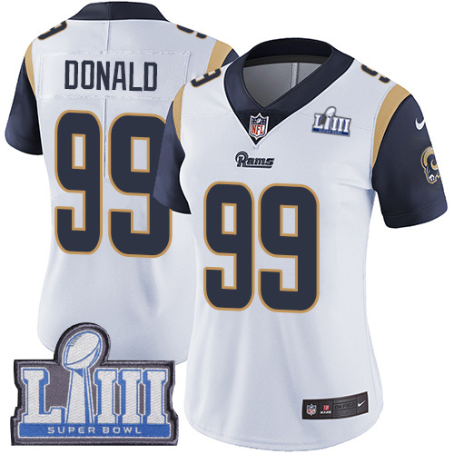 Rams #99 Aaron Donald White Super Bowl LIII Bound Women's Stitched Vapor Untouchable Limited Jersey