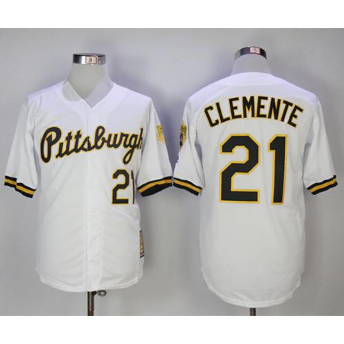 Mitchell And Ness 1990-1997 Pittsburgh Pirates #21 Roberto Clemente White Throwback Stitched Jersey Men's