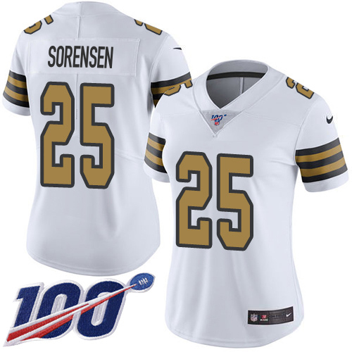 Saints #25 Daniel Sorensen White Women's Stitched Limited Rush 100th Season Jersey