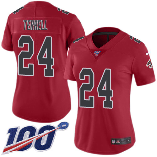 Atlanta Falcons #24 A.J. Terrell Red Women's Stitched Limited Rush 100th Season Jersey Womens