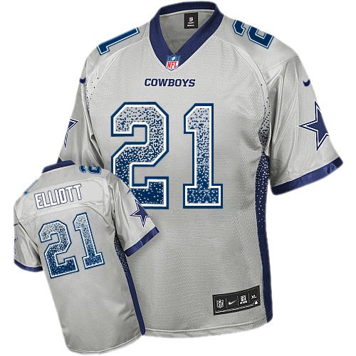 Cowboys #21 Ezekiel Elliott Grey Men's Stitched Elite Drift Fashion Jersey