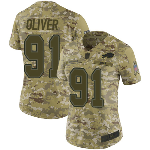 Buffalo Bills #91 Ed Oliver Camo Women's Stitched Limited 2018 Salute to Service Jersey Womens