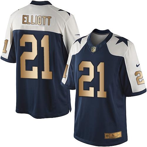 Cowboys #21 Ezekiel Elliott Navy Blue Thanksgiving Men's Stitched Limited Gold Jersey