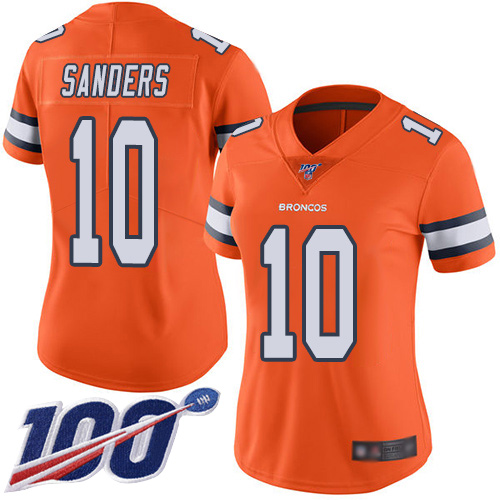 Denver Broncos #10 Emmanuel Sanders Orange Women's Stitched Limited Rush 100th Season Jersey Womens