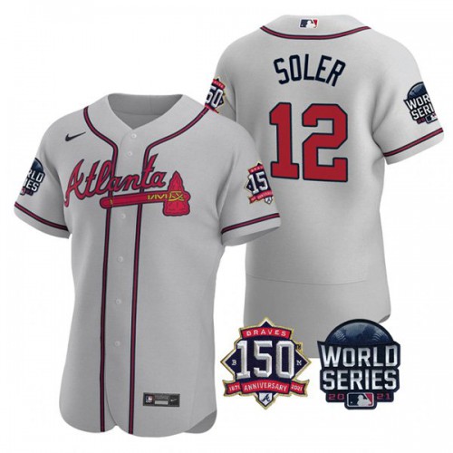 Atlanta Atlanta Braves #12 Jorge Soler Men's 150th Anniversary 2021 World Series Authentic Jersey - Grey Men's