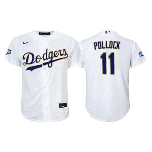 Los Angeles Los Angeles Dodgers #11 A.J. Pollock Youth 2021 Gold Program World Series Champions Jersey Whtie Youth