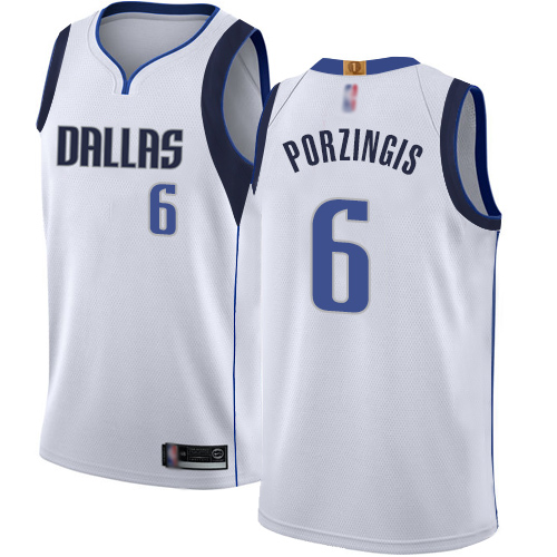Dallas Mavericks #6 Kristaps Porzingis White Swingman Association Edition Jersey Mens