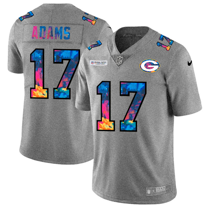 Green Bay Packers #17 Davante Adams Men's Multi-Color 2020 Crucial Catch Jersey Greyheather