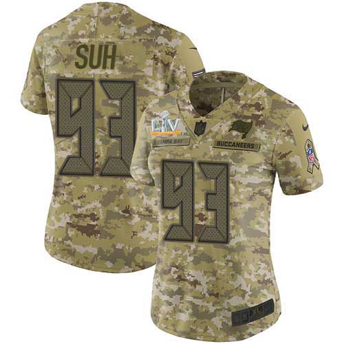 Tampa Bay Buccaneers #93 Ndamukong Suh Camo Women's Super Bowl LV Bound Stitched Limited 2018 Salute To Service Jersey Womens