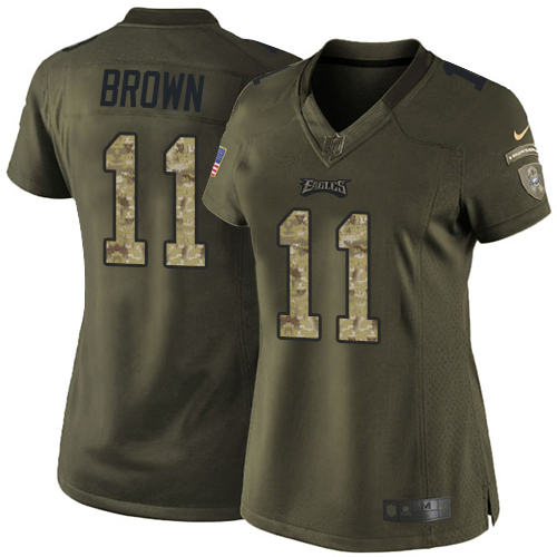 Eagles #11 A.J. Brown Green Women's Stitched Limited 2015 Salute To Service Jersey
