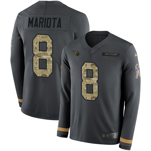 Tennessee Titans #8 Marcus Mariota Anthracite Salute to Service Youth Stitched Limited Therma Long Sleeve Jersey Youth