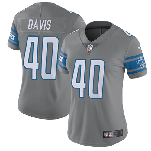 Detroit Lions #40 Jarrad Davis Gray Women's Stitched Limited Rush Jersey Womens