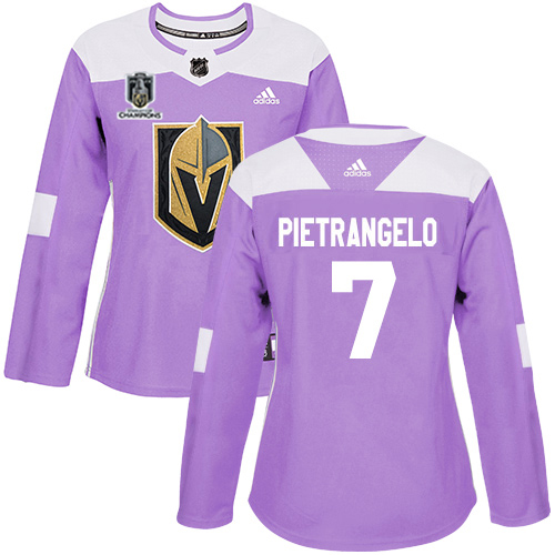 Adidas Golden Knights #7 Alex Pietrangelo Purple 2023 Stanley Cup Champions Authentic Fights Cancer Women's Stitched Jersey
