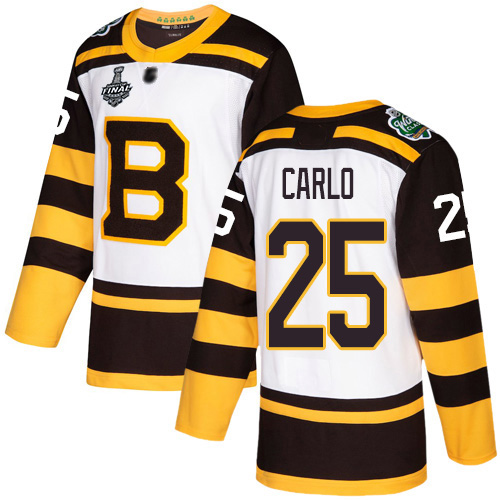 Adidas Boston Bruins #25 Brandon Carlo White Authentic 2019 Winter Classic Stanley Cup Final Bound Stitched Jersey Men's