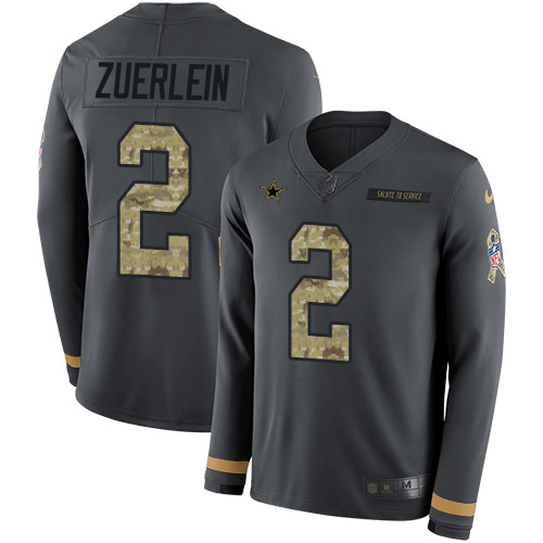 Dallas Cowboys #2 Greg Zuerlein Anthracite Salute to Service Men's Stitched Limited Therma Long Sleeve Jersey Men's