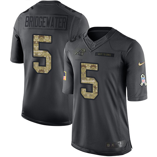 Carolina Panthers #5 Teddy Bridgewater Black Youth Stitched Limited 2016 Salute to Service Jersey Youth