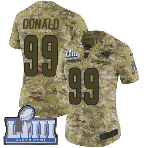 Rams #99 Aaron Donald Camo Super Bowl LIII Bound Women's Stitched Limited 2018 Salute To Service Jersey