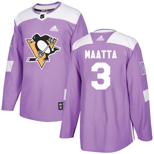 Adidas Pittsburgh Penguins #3 Olli Maatta Purple Authentic Fights Cancer Stitched Jersey Men's