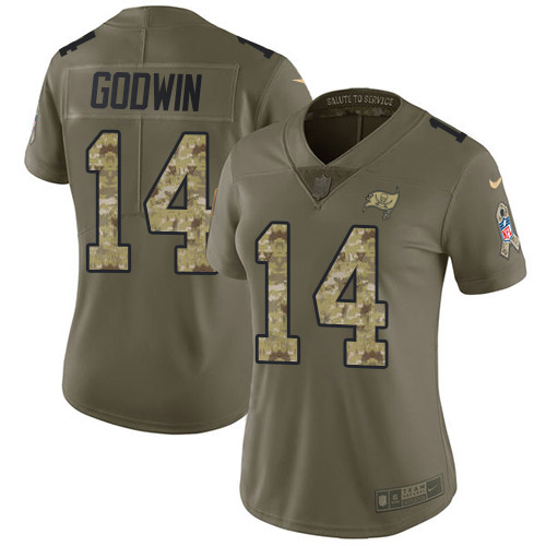 Buccaneers #14 Chris Godwin Olive/Camo Women's Stitched Limited 2017 Salute To Service Jersey