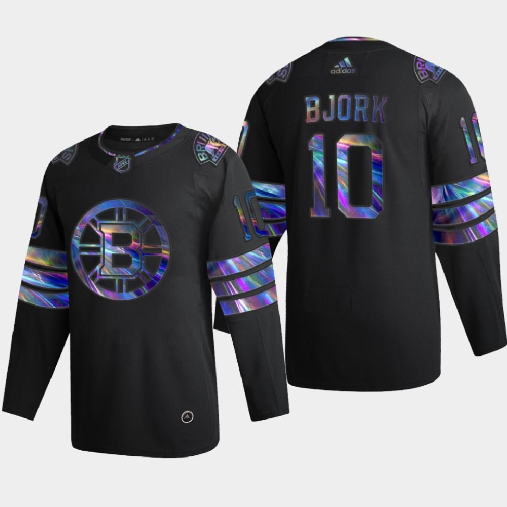 Washington Bruins #10 Anders Bjork Men's Iridescent Holographic Collection Jersey - Black