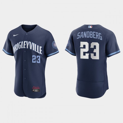 Chicago Chicago Cubs #23 Ryne Sandberg Men's 2021 City Connect Authentic Navy Jersey Men's
