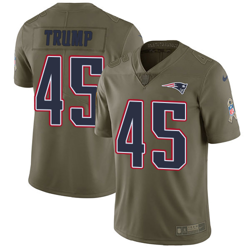 New England Patriots #45 Donald Trump Olive Youth Stitched Limited 2017 Salute to Service Jersey Youth