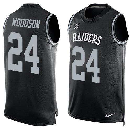 Raiders #24 Charles Woodson Black Team Color Men's Stitched Limited Tank Top Jersey