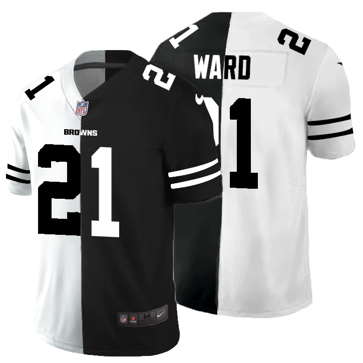 Cleveland Browns #21 Denzel Ward Men's Black V White Peace Split Vapor Untouchable Limited Jersey