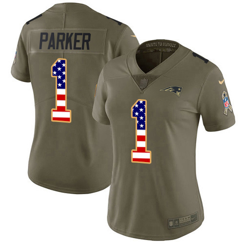 Patriots #1 DeVante Parker Olive/USA Flag Women's Stitched Limited 2017 Salute To Service Jersey