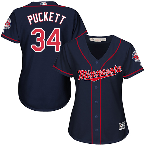 Minnesota Twins #34 Kirby Puckett Navy Blue Alternate Women's Stitched Jersey Womens