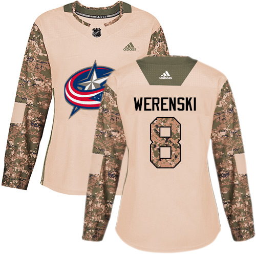 Adidas Columbus Blue Jackets #8 Zach Werenski Camo Authentic 2017 Veterans Day Women's Stitched Jersey Womens