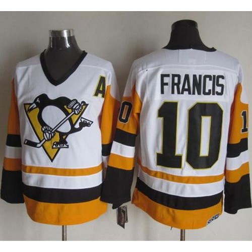 Pittsburgh Penguins #10 Ron Francis White/Black CCM Throwback Stitched Jersey Men's