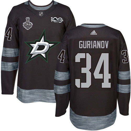 Adidas Dallas Stars #34 Denis Gurianov Black 1917-2017 100th Anniversary 2020 Stanley Cup Final Stitched Jersey Men's