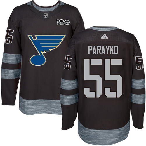 Adidas St. Louis Blues #55 Colton Parayko Black 1917-2017 100th Anniversary Stitched Jersey Men's