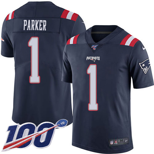 Patriots #1 DeVante Parker Navy Blue Men's Stitched Limited Rush 100th Season Jersey