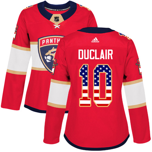 Adidas Panthers #10 Anthony Duclair Red Home Authentic USA Flag Women's Stitched Jersey