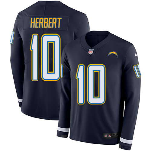 Chargers #10 Justin Herbert Navy Blue Team Color Youth Stitched Limited Therma Long Sleeve Jersey