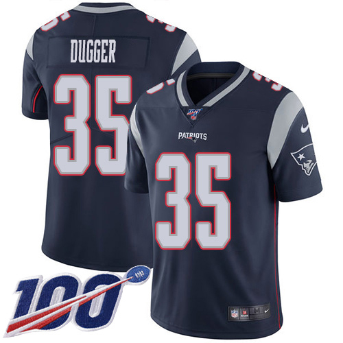 New England Patriots #35 Kyle Dugger Navy Blue Team Color Men's Stitched 100th Season Vapor Untouchable Limited Jersey Men's